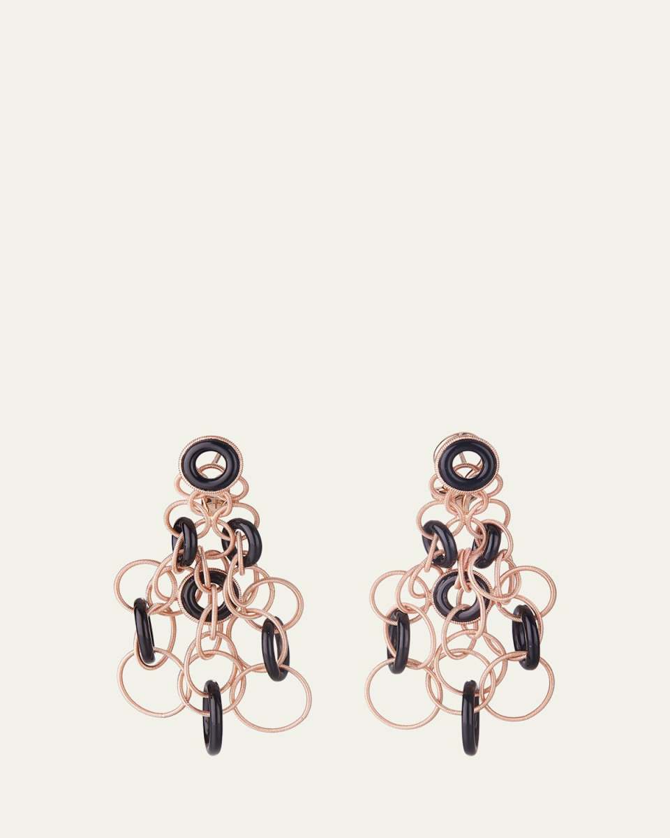Hawaii Color 18K Pink Gold Onyx Pendant Earrings, 5cm